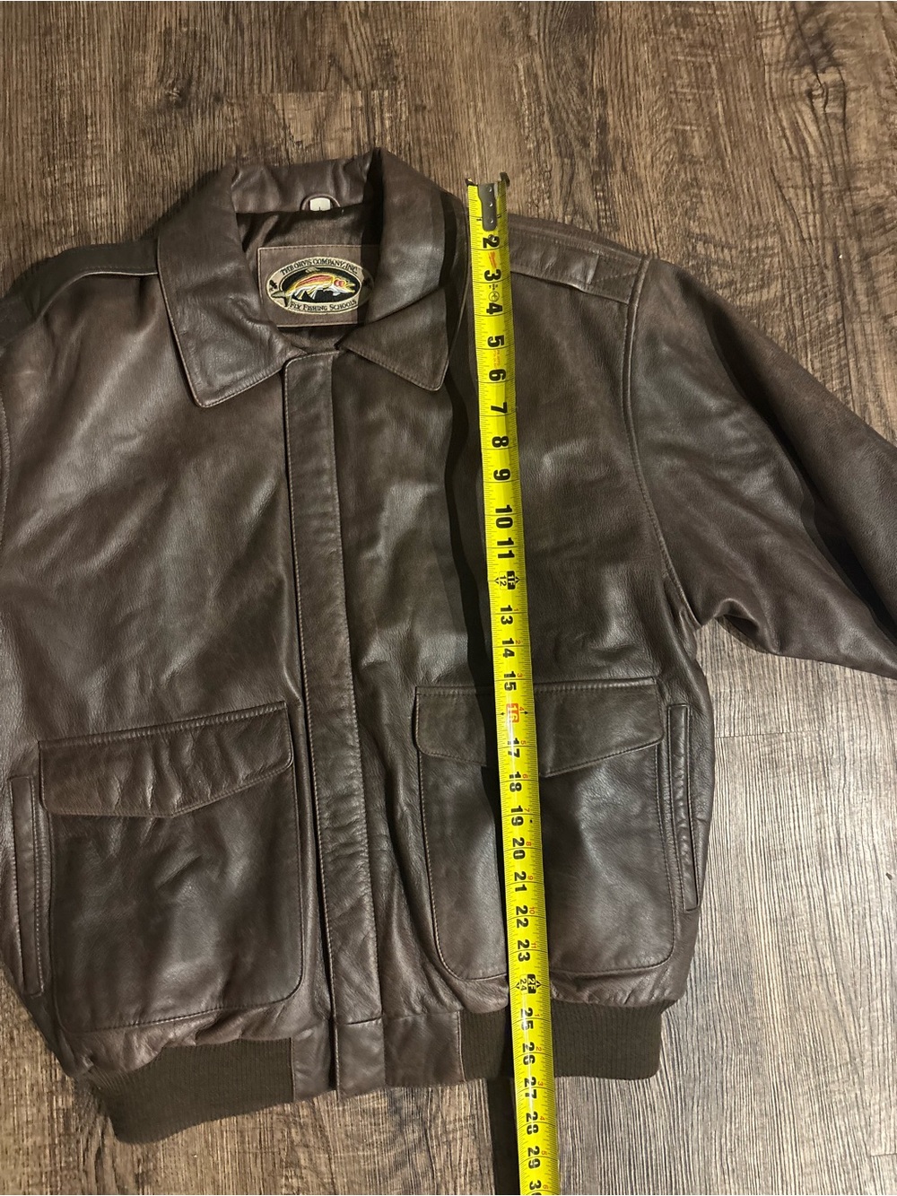 Vintage Orvis Fly Fishing Schools Leather Jacket Mens Large Brown Lined Full Zip - Picture 14 of 15